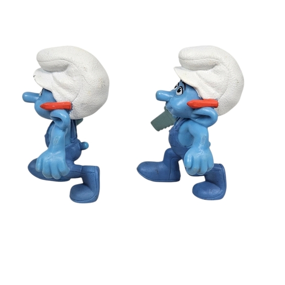 2011 McDonald's Smurf Toy Handy Smurf PVC Figurine Cake Topper Lot of 2 R35 - Picture 5 of 8
